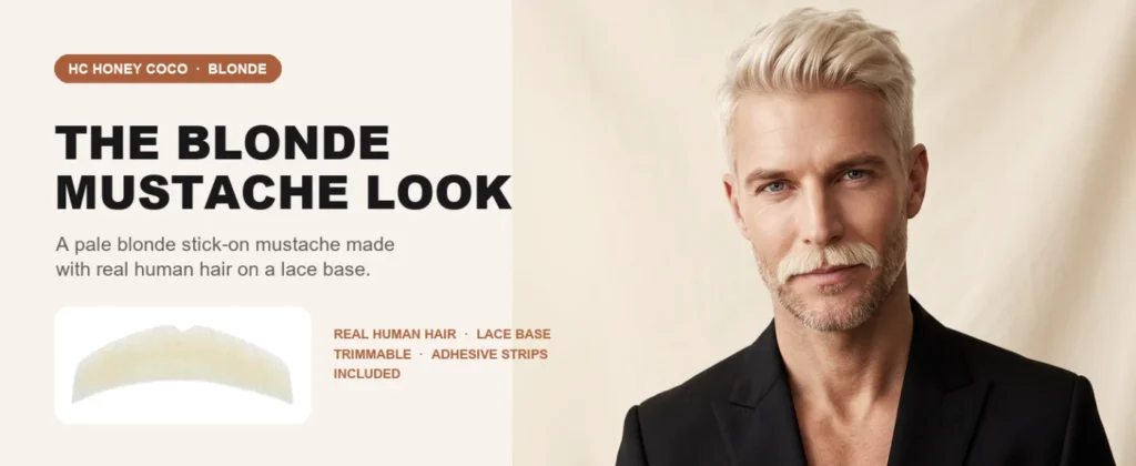 Blonde Straight Mustache — character styling