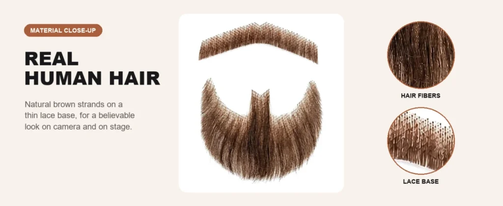 Brown Goatee & Mustache Set — hair and lace details