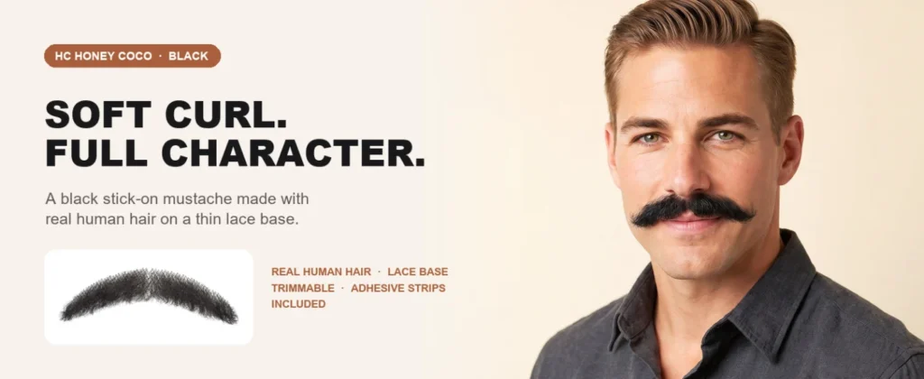 Black Wavy Mustache — character styling