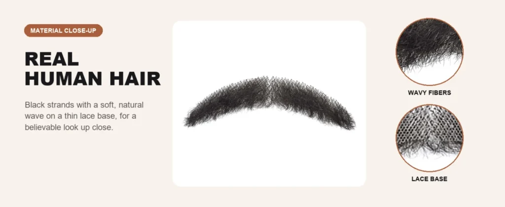 Black Wavy Mustache — hair and lace details
