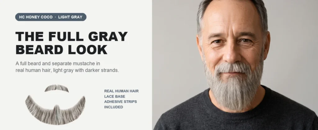Light Gray Full Beard & Mustache — character styling