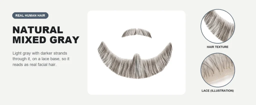 Light Gray Full Beard & Mustache — hair and lace details